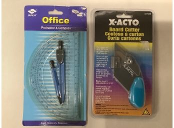 Protractor And Compass & An X-ACTO Board Cutter. New In Package !