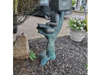 Gorgeous Artisan- Finely Crafted,  Fun Bronze Yard Statue - Mailbox With A Boy Reading Tarzan Book & His Dog