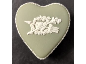Sage Wedgewood Jasperware From England Trinket Box - Heart- Shaped,  Ring Box