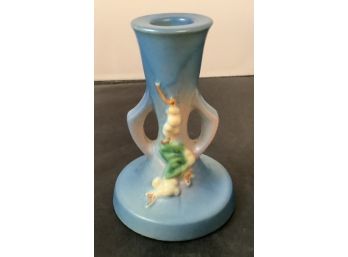 Antique ROSEVILLE Pottery ICS2-5 Blue Snowberry Candle Holder. Very Good Condition. No Chips.