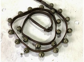 Antique Leather Mounted Brass Sleigh Bells