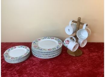 Vintage Farberware Stoneware Mug And Plate Set With Stand