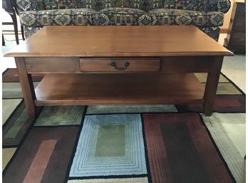 Ethan Allen Rectangular Coffee Table With Drawer And Under Storage Shelf