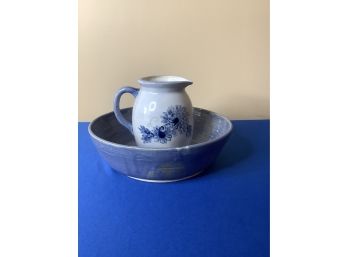 Blue Painted Water Pitcher And Bowl