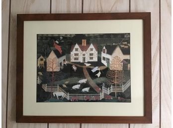 Signed Art Of A Farm House With Animals
