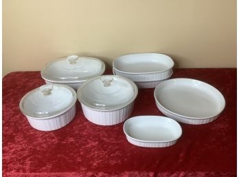 Plain White Corning Ware Lot Of 7 With Lids