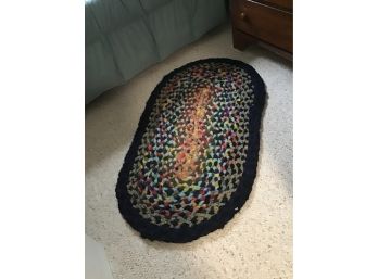 Vintage Black Trimmed Multicolored Oval Throw Rug