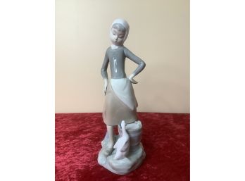 Lladro Young Girl With Water Pale And Goose