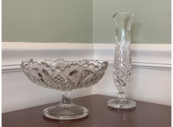 Cut Crystal Vase And Compote Dish