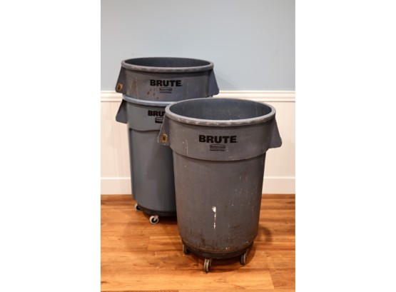 Brute Gray Plastic Trash Cans And Can Dollies