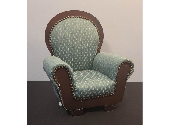 Green Fabric And Wood Doll Arm Chair