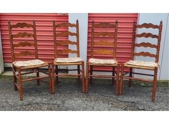 4 Tell City Ladder Back Chairs, 1 Seat Needs Attention