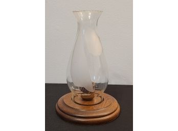 Sailboat Etched Glass Shade Sits On A Wooden Candlestick Base, No Chips, Very Pretty