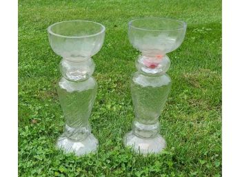 2 Tall Glass Candle Holders, Votive Cups Are Removable, No Chips, Can Fill The Bases!