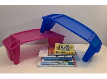 2 Plastic Lap Desks, Great Shape And Assortment Of Books