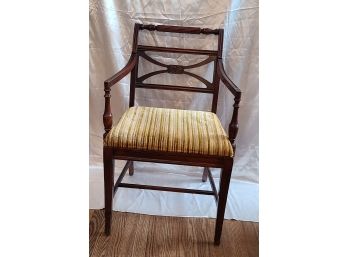 1930's Mahogany Turned Arm, Scroll Top Chair W Crushed Velvet Seat