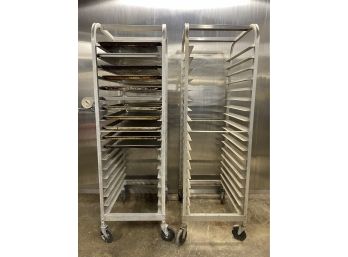 Two End-Load Sheet Pan Racks On Locking Caster Wheels