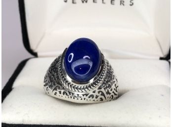 Lovely Vintage Sterling Silver / 925 Dome Ring With Lapis Lazuli - Great Style - Very Pretty Vintage Piece