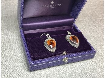 Very Pretty Sterling Silver / 925 Earrings With Honey Topaz - VERY Pretty Modern Style - Handmade In India