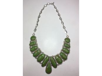 Fabulous Sterling Silver / 925 Necklace With Green Mojave Copper Turquoise - Lovely Piece - Handmade In India