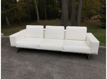 Spectacular $15,000 Chrome & White Italian Leather Modern Sofa By MARIANI - Made In Italy - FANTASTIC SOFA !
