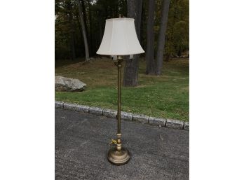Very High Quality Brushed Brass Finish Floor Lamp With Original Off White Panel Shade - Very Nice Lamp