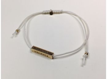 Beautiful White Silk Cord Bracelet With Inspirational Words In 14kt Gold - New Never Worn - GREAT GIFT IDEA !