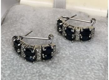 Stunning Vintage 14k White Gold Earrings With Sapphires - ALL 14KT WHITE GOLD - Very Pretty Earrings