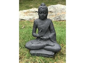Lovely Antique / Vintage Style Buddha Statue - Concrete With Dark Patina - Slightly Weathered Look - NICE !