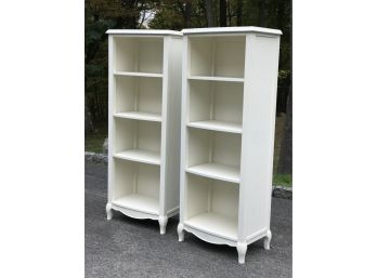 Fabulous Pair Of 5-1/2' Foot Tall White Bookcases / Shelves - Very Good Looking - Well Made - Queen Anne Legs