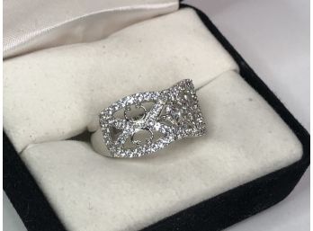 Gorgeous Sterling Silver / 925 Ring With White Zircons - Very Delicate - Very Pretty - Nice Gift Idea