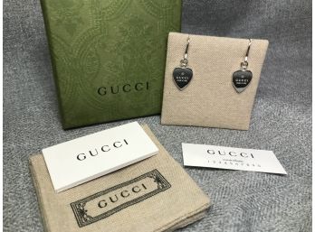 Fabulous Brand New $495 GUCCI Sterling Silver Heart Shaped Earrings In Box - Made In Italy - GREAT GIFT ! WOW