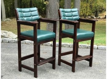 Fabulous Billiards / Pool Chairs By Beach Manufacturing - Green Leather Seats - Very Comfortable - GREAT SET