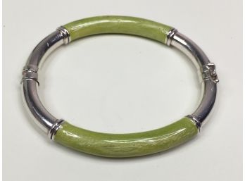 Lovely Sterling Silver / 925 Enamel Bracelet - Polished Sterling With Chartreuse By MILOR - Made In Italy