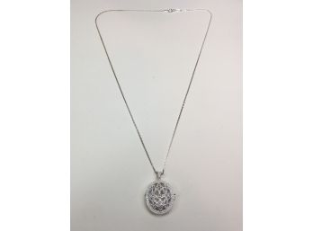 Lovely Sterling Silver / 925 Locket On Sterling Silver 18' Necklace - Beautiful Sterling Filigree - Very Nice
