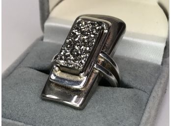 Fantastic Art Deco Sterling Silver / 925 Ring With Natural Druzy Quartz - Very Cool Look - GREAT RING !