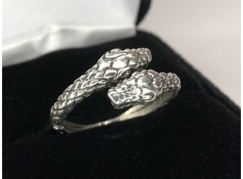 Nice Sterling Silver / 925 Double Snake Head Adjustable Ring - Great Vintage Style - Hand Made In India