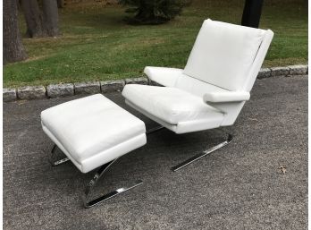 Phenomenal Armchair & Ottoman By Reinhold Adolph For COR - Paid $3,700 - White Leather & Chrome - Stunning !