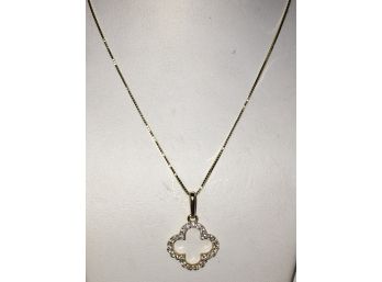 Fabulous 14kt Gold Van Cleef Style Alhambra Necklace With Diamonds - Made In Italy - Very Delicate - Very Nice