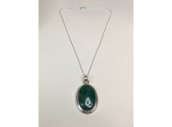 Fantastic Sterling Silver / 925 Necklace With BEAUTIFUL Cabochon Pendant With African Cuprite Chrysocolla