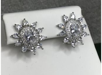 Fabulous Sterling Silver / 925 Earrings With STUNNING White Sapphires - VERY Expensive Look - FANTASTIC PAIR !
