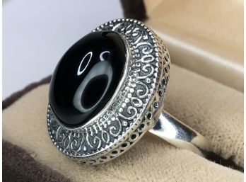 Fantastic Large Sterling Silver / 925 Dome Cocktail Ring With Beautiful Filigree Work - Very Nice Piece