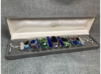 Amazing Sterling Silver / 925 Multi Gemstone Bracelet - Lapis Lazuli - Peridot - Amethyst - Druzy & More !