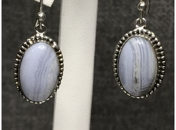Beautiful Pair Sterling Silver / 925 Earrings With Gray Lace Agate From Namibia - Very Petty Pair - Nice Gift