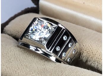 Fabulous Sterling Silver / 925 Designer Style Ring With Large White Sapphire - Ring Is New - Never Worn