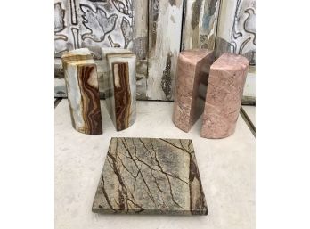Stone Bookends And Candleholder Collection