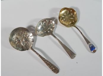 Three Sterling Silver Bonbon Spoons Including Kirk Repousse