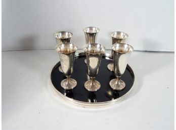 Set 6 Gorham Sterling Silver Cordial Cups And Sterling Rim Tray