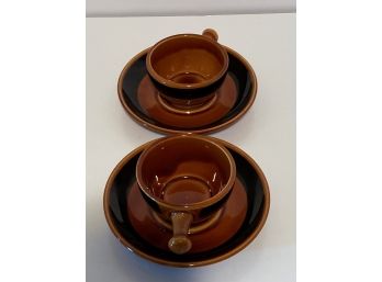 Pair Of Valdemora Brown And Black Glazed Espresso Sets From San Claudio Spain