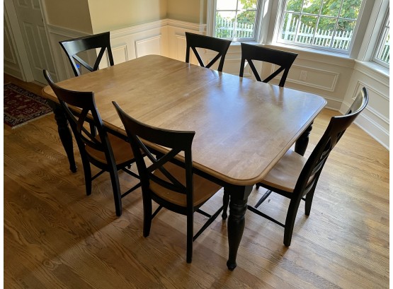 Canadian Made Extendable Solid Wood Dining Table & 6 Cross Back Cafe Side Chairs